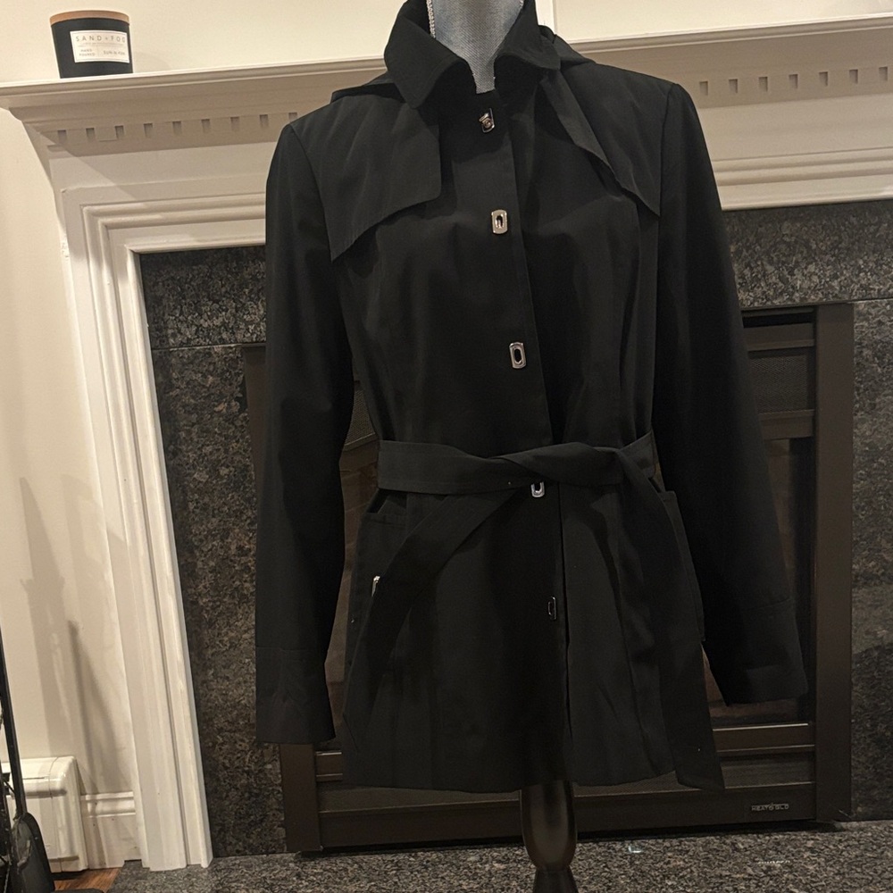 Calvin Klein Black Trench/ Rain Coat with Belt and Removable Hood